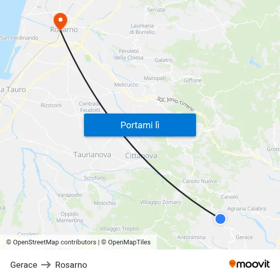 Gerace to Rosarno map