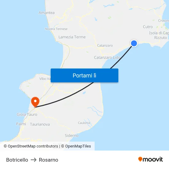 Botricello to Rosarno map