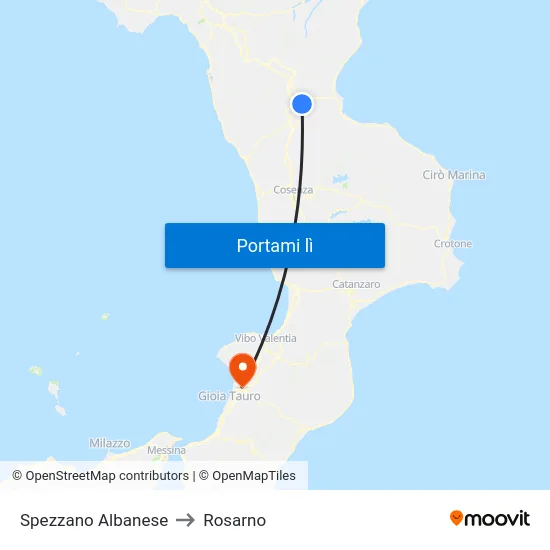 Spezzano Albanese to Rosarno map