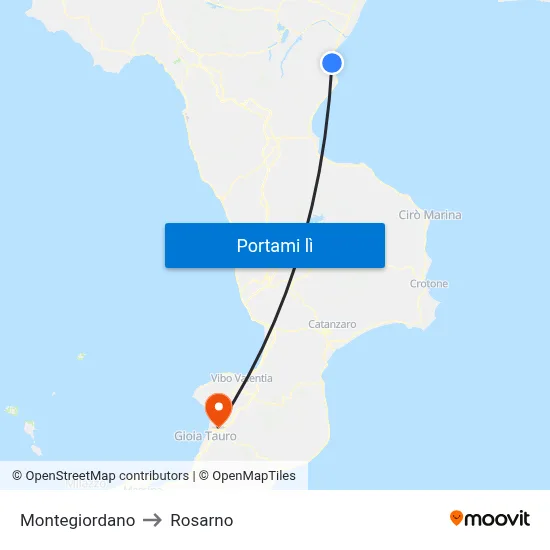 Montegiordano to Rosarno map
