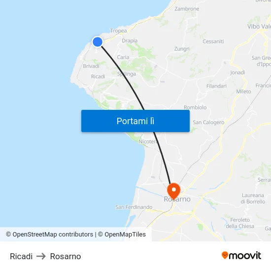 Ricadi to Rosarno map