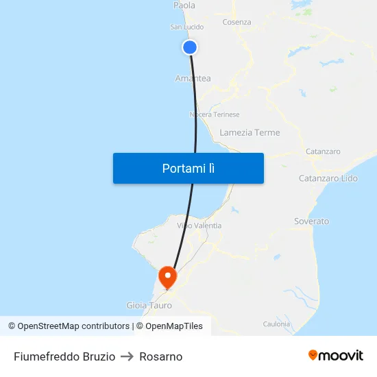Fiumefreddo Bruzio to Rosarno map