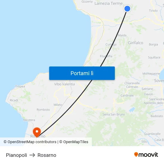Pianopoli to Rosarno map