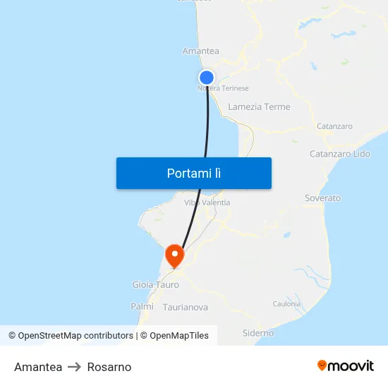 Amantea to Rosarno map