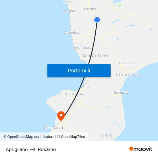 Aprigliano to Rosarno map