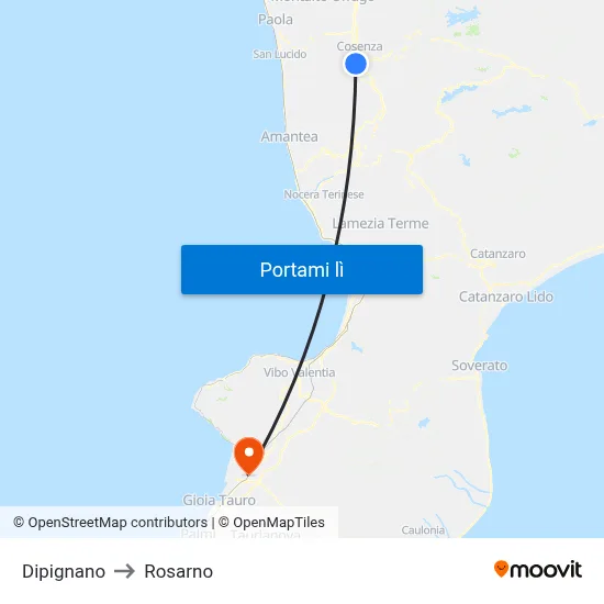 Dipignano to Rosarno map