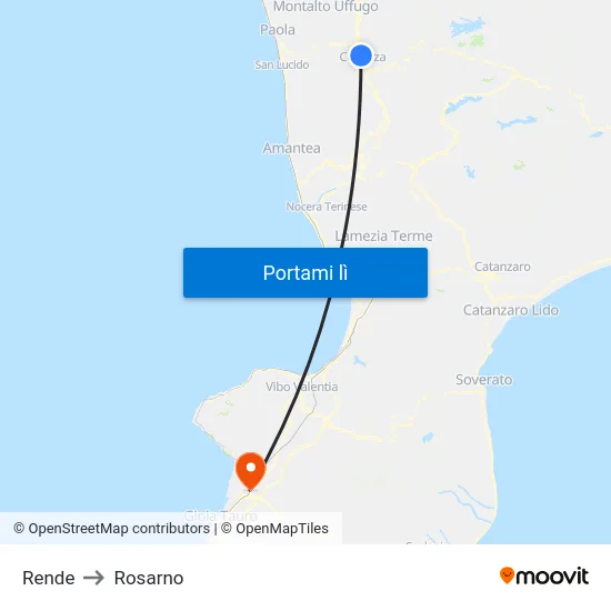 Rende to Rosarno map