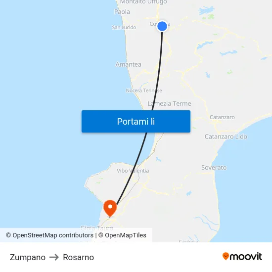 Zumpano to Rosarno map