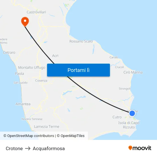 Crotone to Acquaformosa map