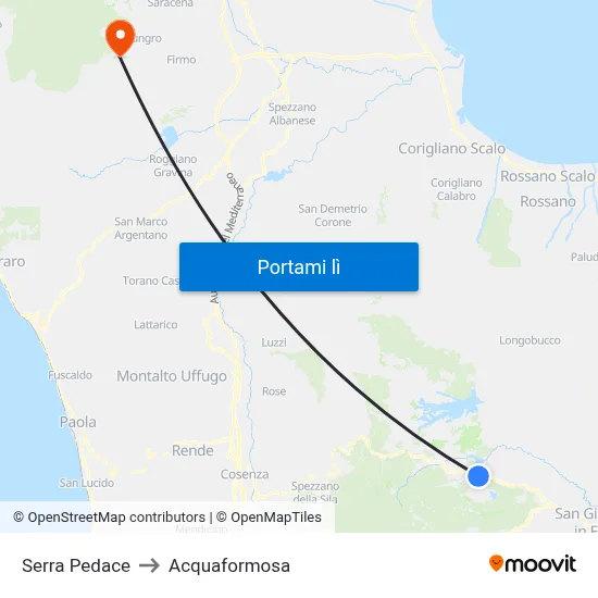 Serra Pedace to Acquaformosa map