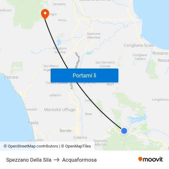 Spezzano Della Sila to Acquaformosa map