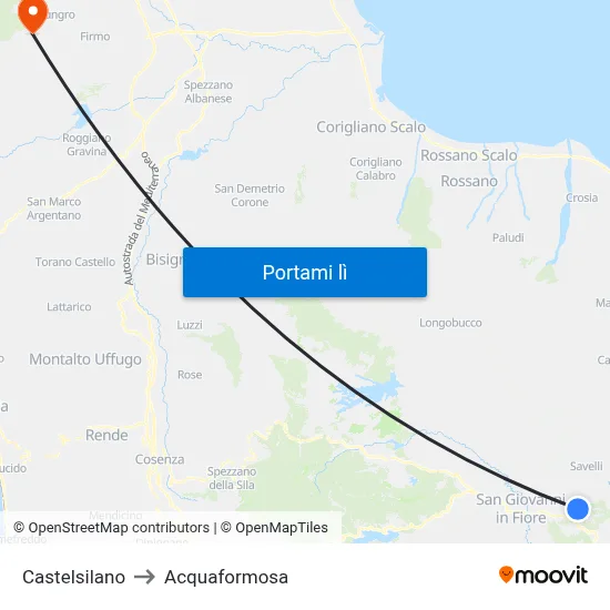 Castelsilano to Acquaformosa map
