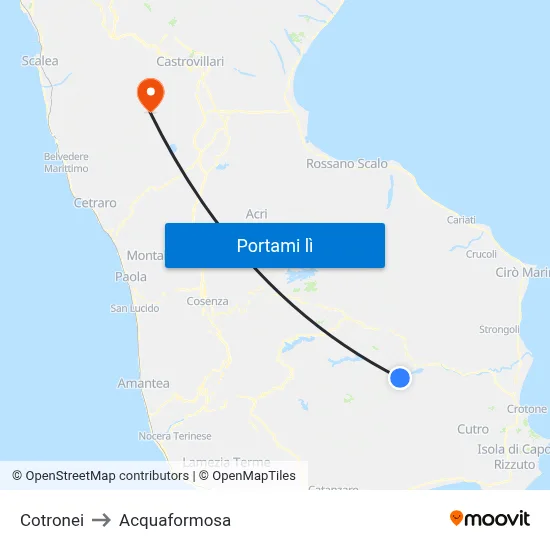 Cotronei to Acquaformosa map