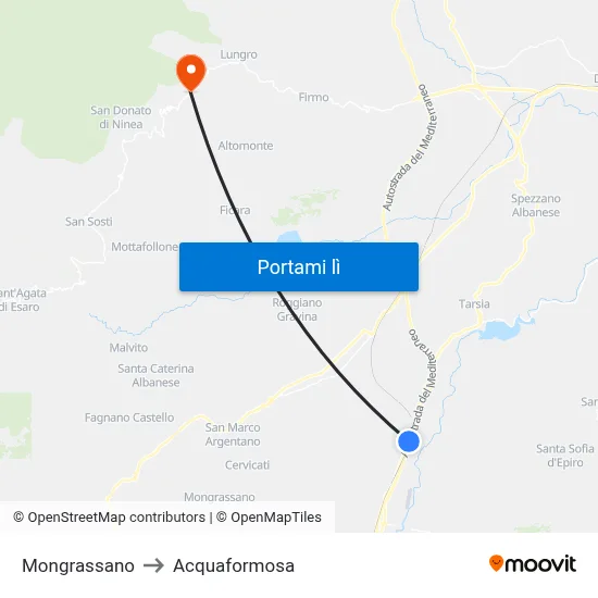 Mongrassano to Acquaformosa map