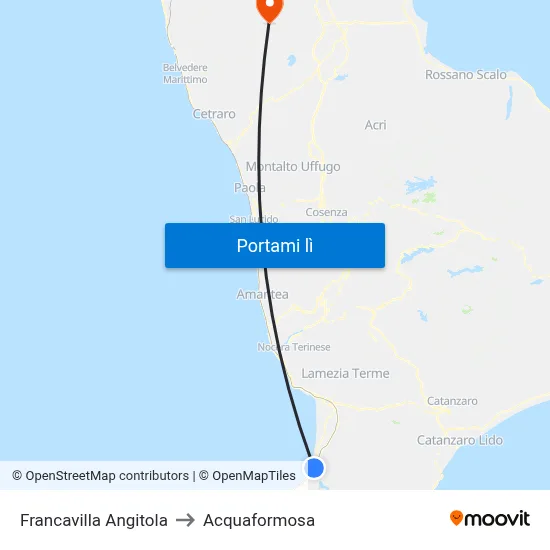 Francavilla Angitola to Acquaformosa map