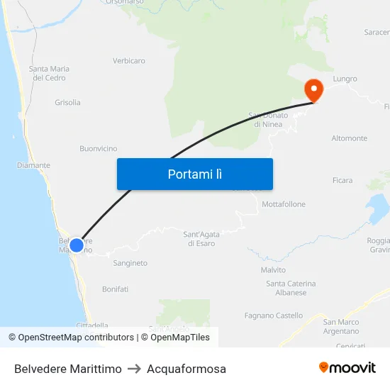 Belvedere Marittimo to Acquaformosa map