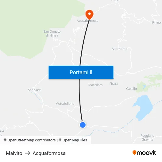 Malvito to Acquaformosa map