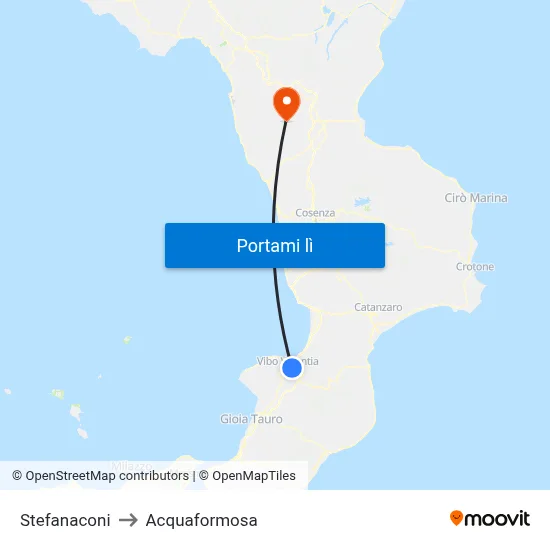 Stefanaconi to Acquaformosa map