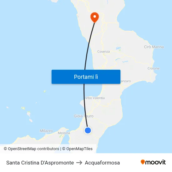 Santa Cristina D'Aspromonte to Acquaformosa map