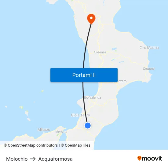 Molochio to Acquaformosa map
