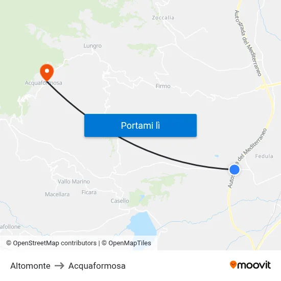 Altomonte to Acquaformosa map