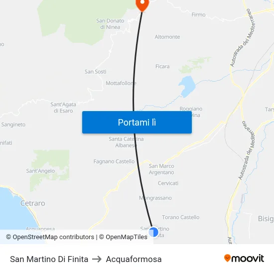 San Martino Di Finita to Acquaformosa map