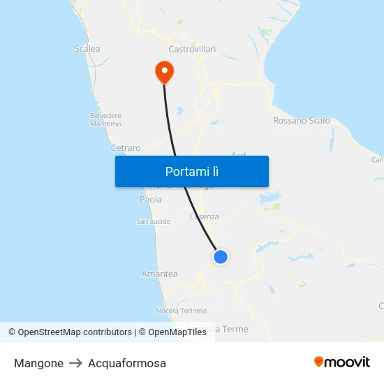 Mangone to Acquaformosa map