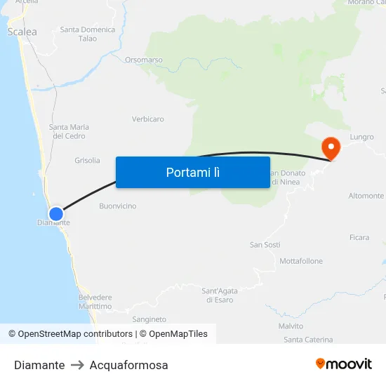 Diamante to Acquaformosa map