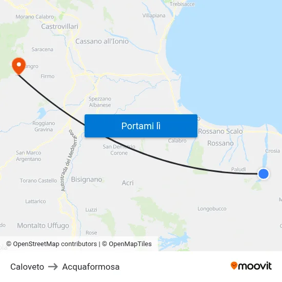 Caloveto to Acquaformosa map