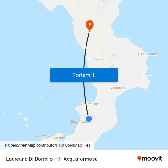 Laureana Di Borrello to Acquaformosa map
