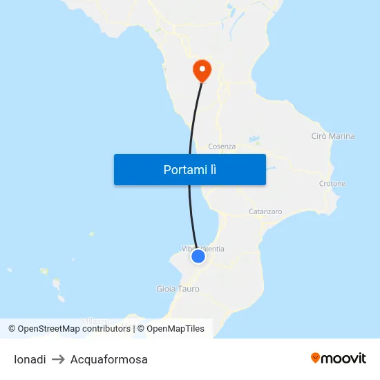 Ionadi to Acquaformosa map