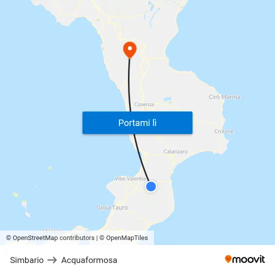 Simbario to Acquaformosa map