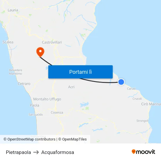Pietrapaola to Acquaformosa map