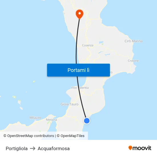 Portigliola to Acquaformosa map