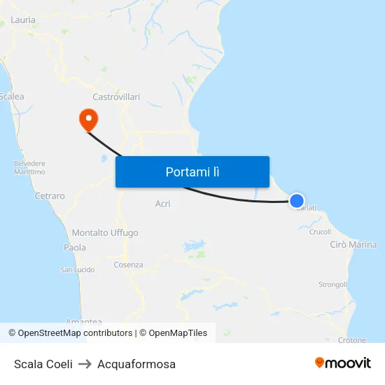 Scala Coeli to Acquaformosa map