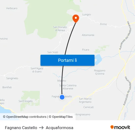 Fagnano Castello to Acquaformosa map