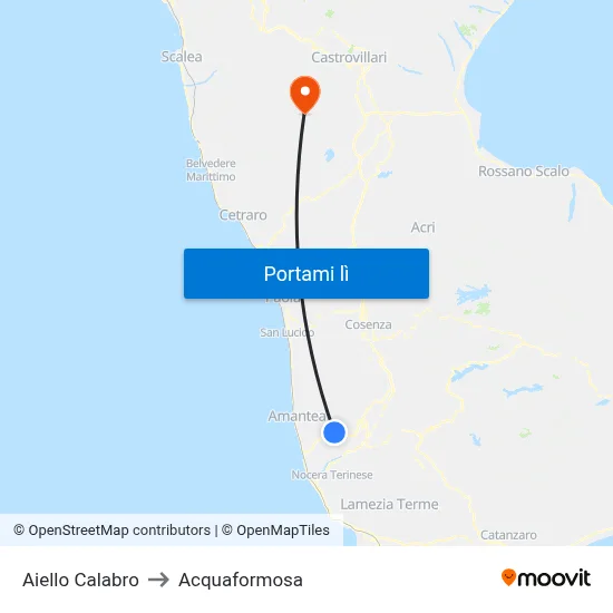 Aiello Calabro to Acquaformosa map