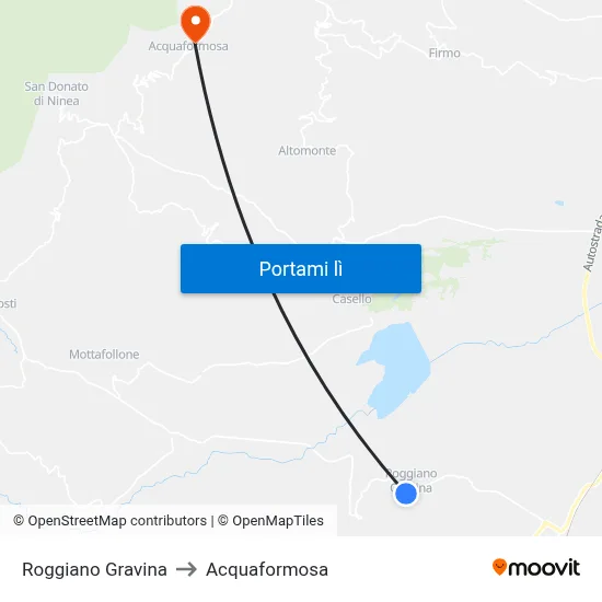 Roggiano Gravina to Acquaformosa map