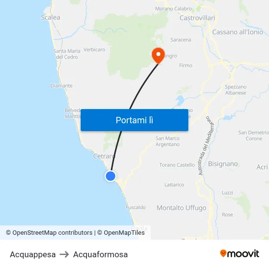 Acquappesa to Acquaformosa map