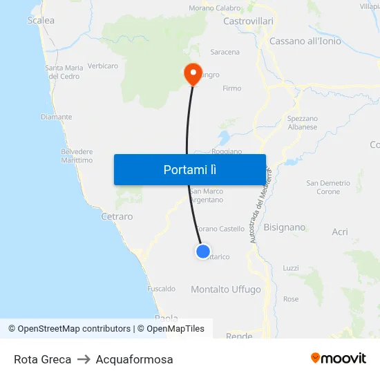 Rota Greca to Acquaformosa map