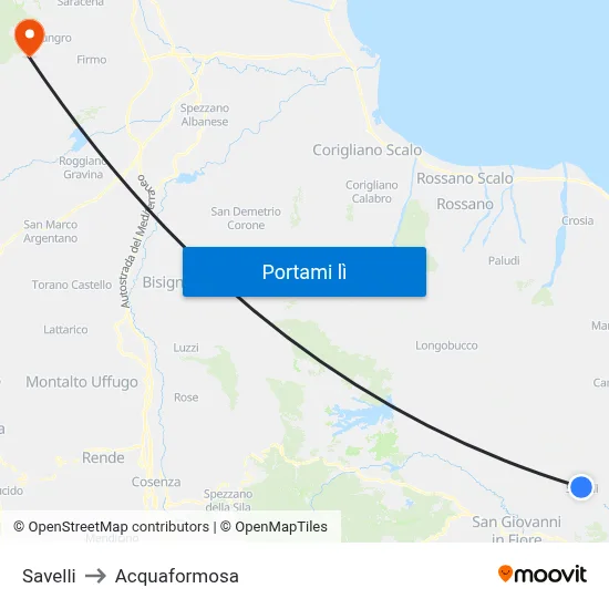 Savelli to Acquaformosa map