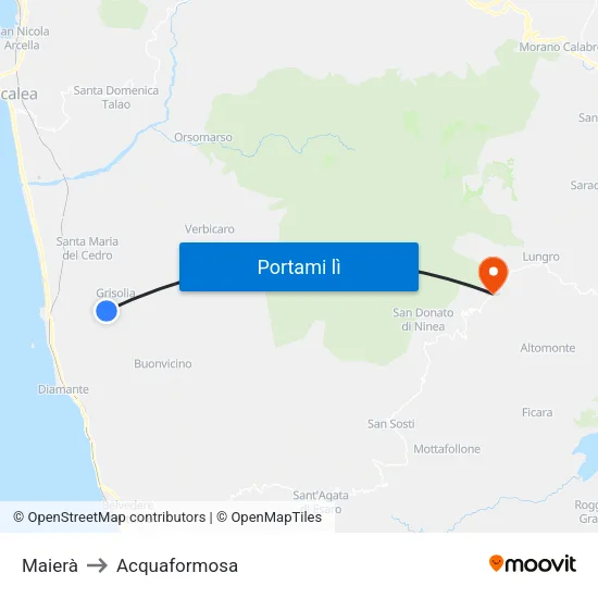 Maierà to Acquaformosa map