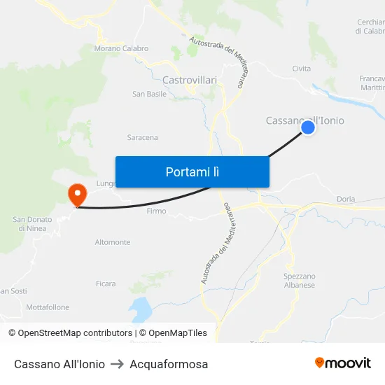 Cassano All'Ionio to Acquaformosa map