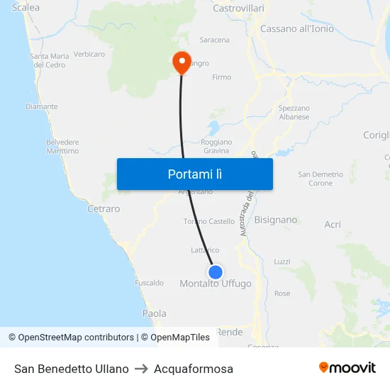 San Benedetto Ullano to Acquaformosa map