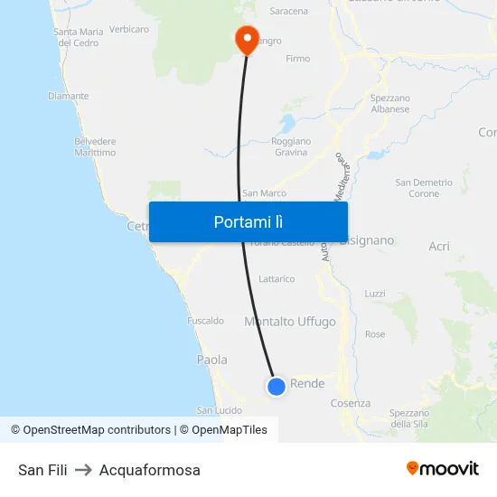 San Fili to Acquaformosa map