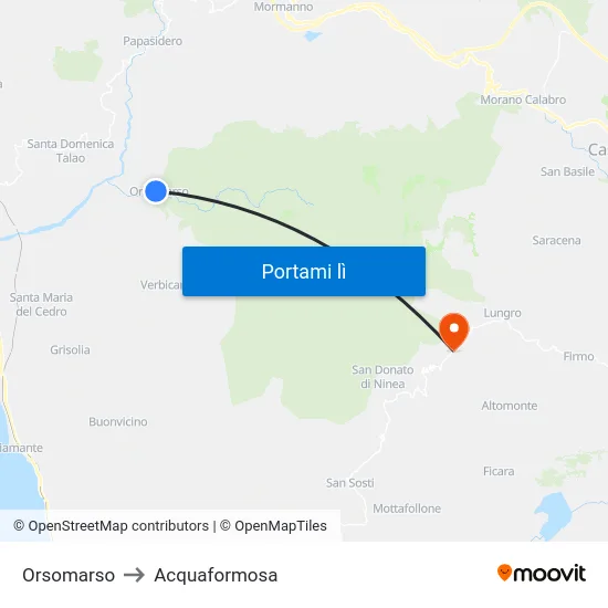 Orsomarso to Acquaformosa map