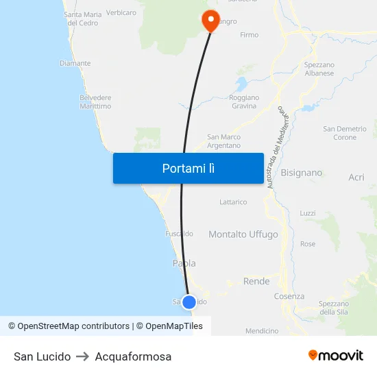 San Lucido to Acquaformosa map