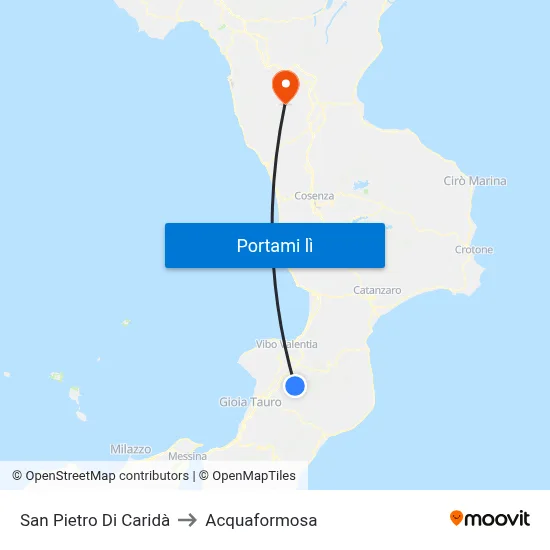 San Pietro Di Caridà to Acquaformosa map