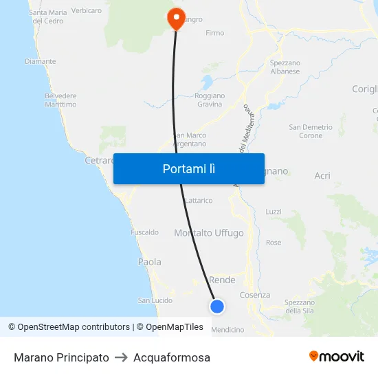 Marano Principato to Acquaformosa map