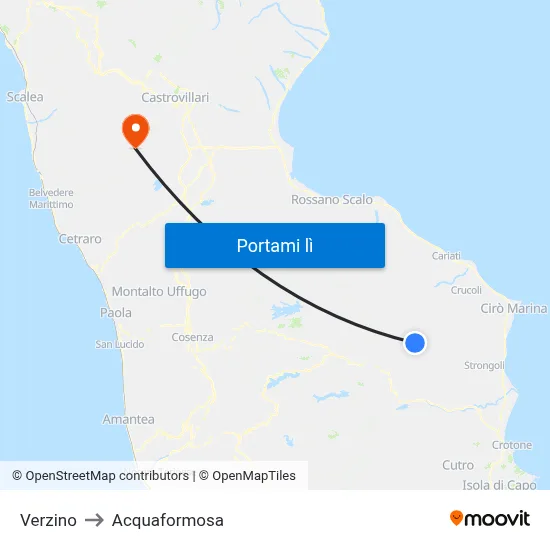 Verzino to Acquaformosa map